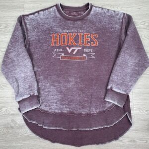 Three Square Women's‎ Sweatshirt Virginia Tech Hokies Maroon Large Acid Wash Hem